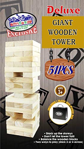 Mɑtty's Toy Stop Deluxe 51pc Giant Wood Tower Stacking Game with Storage Bag (Starts 17" Tall)