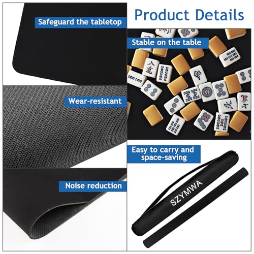 34.5"x34.5" Large Rubber Mahjong Mat Anti Slip and Noise Reduction Play Mat for Mahjong, Board Games, Dominoes, Tile Games Tabletop Cover Poker Mat with Carrying Bag(Black) - color: Black