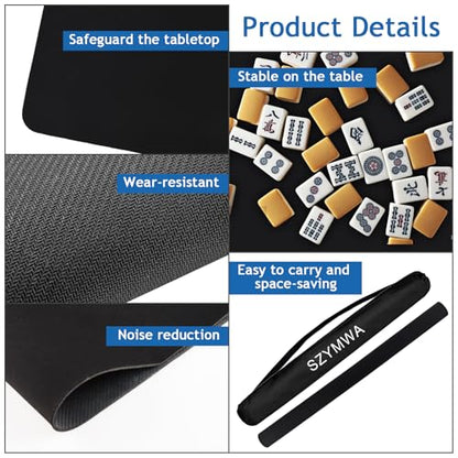 34.5"x34.5" Large Rubber Mahjong Mat Anti Slip and Noise Reduction Play Mat for Mahjong, Board Games, Dominoes, Tile Games Tabletop Cover Poker Mat with Carrying Bag(Black) - color: Black