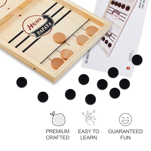 HELLO PAPAYA Fast Sling Puck Game - Test Your Speed and Accuracy with This Fast-Paced Wooden Air Hockey Desktop Battle Board Game - Guaranteed Fun Gifts for Family Night or Friends Party - size: X-Large