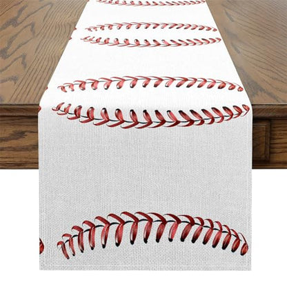 Erosebridal Baseball Table Runner Baseball Themed Table Runners for Kids Boys Teens,Sport Game Rectangular Runner Red White Dresser Runners,13x72 - size: 13" X 72"