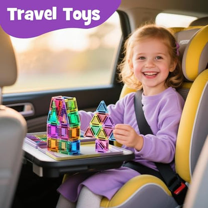 42-Piece Mini Magnetic Tiles Travel Set with Metal Storage Box - Portable STEM Building Blocks for Kids Ages 3-8, Montessori Educational Toys for Airplane & Car Rides, Gift for Boys & Girls - size: 42 Pieces