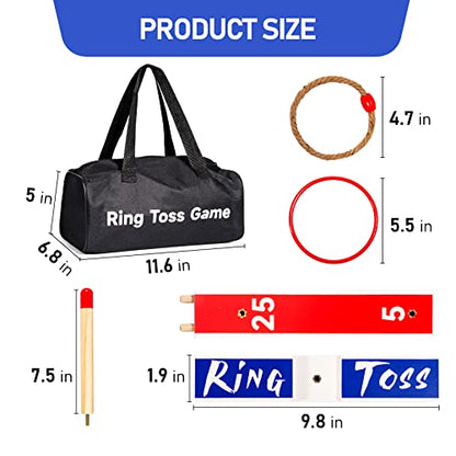 Indoor Outdoor Toys Games Upgraded Large Wooden Ring Toss Game Yard Games for Kids, Lawn Outdoor Games for Family with 10 Plastic Ring and 10 Ropes,1 Carry Bag