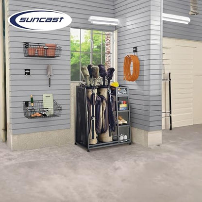 Suncast Golf Bag & Golfing Equipment Heavy-Duty Metal Organizer Rack w/ 3 Storage Shelves