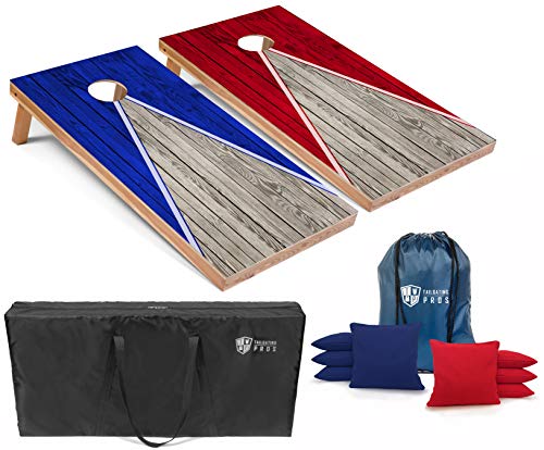 Tailgating Pros Cornhole Boards - 4'x2' Lightweight Cornhole Game- Includes Carrying Case, Set of 8 Corn Hole Bags & Tote - color: Red and Royal Pyramid