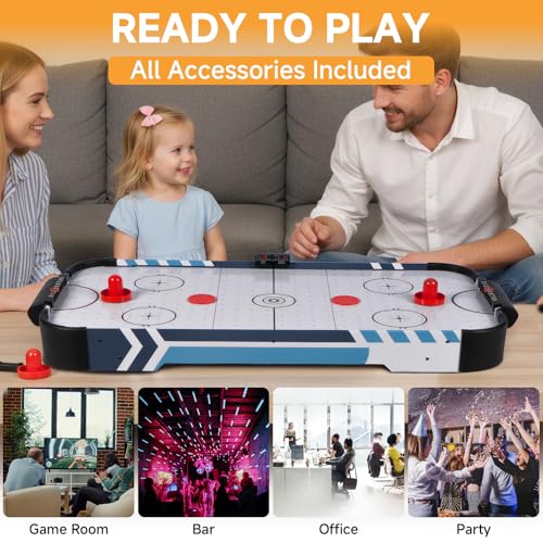 36” Air Hockey Table for Adults – Full-Size Arcade Game Table with LED Electronic Scoreboard, 2 Pushers & 2 Pucks, Portable Mini Air Hockey Table for Home, Office & Game Room