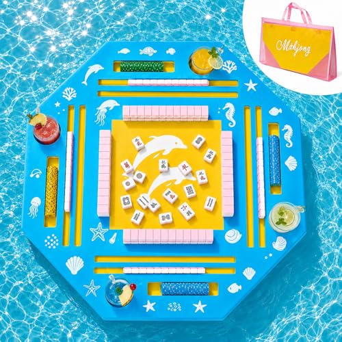 36" Foldable Floating Mahjong Table for Pool, Waterproof Floating Card & Game Table for Poker, Dominoes and Card Games, Portable Pool Party Table with Storage Bag for Family Game Nights, Yellow - color: Light Blue