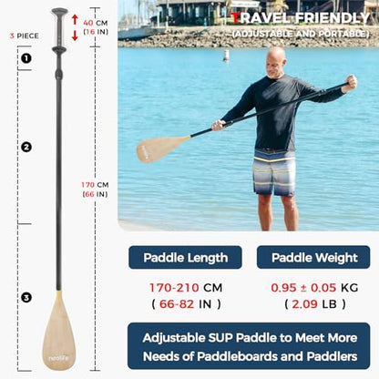 SUP Paddleboard Paddle with Carbon Fiber Shaft and Enhanced PP Blade, Adjustable Stand Up Paddle Board Paddle, 66-82" (170-210 cm), Bamboo Pattern Series - color: Bamboo Pattern