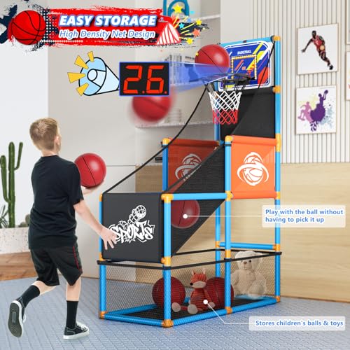 Arcade Basketball & Archery Toy Set for Kids Basketball Game Set with Electronic Scoreboard Bow and Arrow Set with Standing Target & Quiver Christmas Birthday Gift for Boys & Girls Aged 3-12