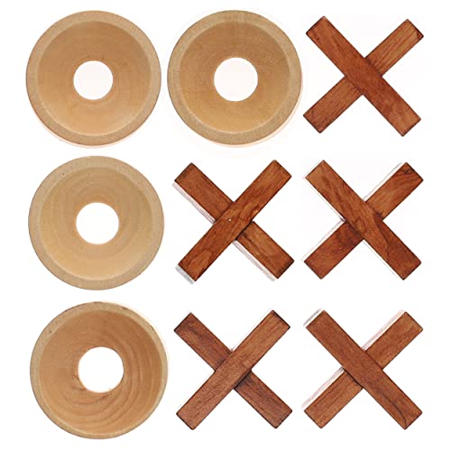 Wooden Tic Tac Toe Game – 9 Inch Solid Wood Board with X and O Pieces, Decorative Coffee Table Game, Classic Home Décor Accent