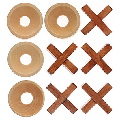 Wooden Tic Tac Toe Game – 9 Inch Solid Wood Board with X and O Pieces, Decorative Coffee Table Game, Classic Home Décor Accent