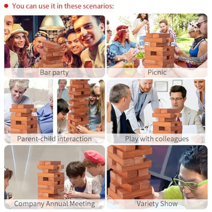Nattork Giant Tumbling Tower (Stack from 1.77Ft to 4+ Ft), Wood Stacking Giant Blocks Game| Made from Premium Pine Wood| Ideal for Family, 54PCS, Brown - color: Brown Wood