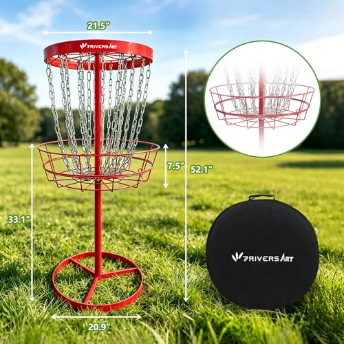 Portable Disc Golf Basket, 24-Chain, All-Weather Metal Disc Golf Goal with Heavy-Duty Carrying Bag, Easy Assembly for Backyard, Park & Outdoor Training - style: Red
