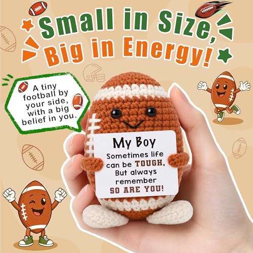 Crochet Football Gifts for Son from Mom Dad, My Boy Tough Reminder Decor for Teen Boys, Inspirational Football Keepsake for Player Birthday Christmas Stocking Stuffers Fall Season Game Day Tough Gifts - style: boy