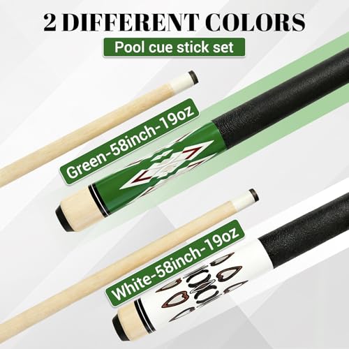 HMQQ 58 Inch Pool Cue Sticks Set, 2/4/6 Pack 20 oz 2-Piece Billiard Cues with 13mm Leather Tips, Matching House Cue Set for Adults, Home Tables, Bars & Group Play - size: Set of 2