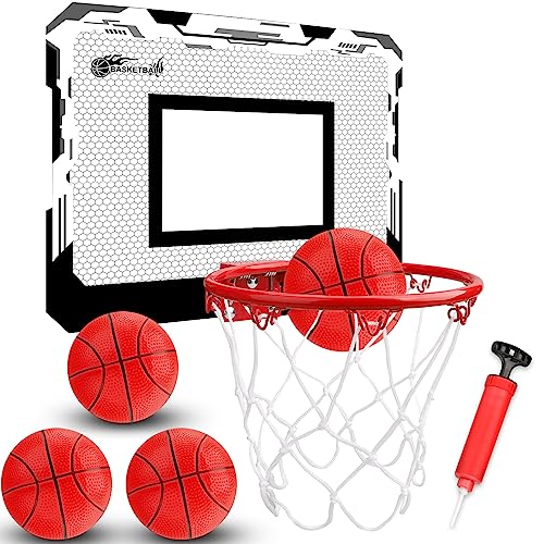 Indoor Basketball Hoop Set for Kids Adults, Pro Mini Basketball Hoop for Door Wall, Room Basketball Hoop Over The Door Outdoor Basketball Hoop with 4 Balls Toy Gift for Boy Girl - style: Black