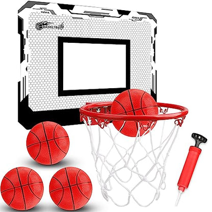 Indoor Basketball Hoop Set for Kids Adults, Pro Mini Basketball Hoop for Door Wall, Room Basketball Hoop Over The Door Outdoor Basketball Hoop with 4 Balls Toy Gift for Boy Girl - style: Black