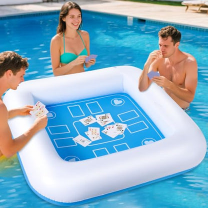 Pool Inflatable Game Table with Waterproof Playing Cards(35.5 inches×35.5 inches,Blue/White) - color: White /Blue, size: 1 Set