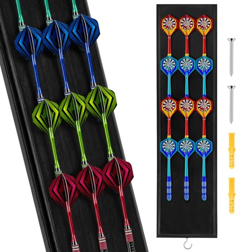 Darts Caddy, Wooden Darts Holder Wall Mount with Metal Hook, Space Saving Dart Display Storage Rack for Game Room Apartment, Black, Art Deco