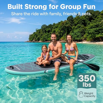SereneLife 10’6” Inflatable Stand Up Paddle Board with Premium SUP Accessories - 32” Wide Stable Design with Non-Slip EVA Deck Pad, for Youth and Adults, 350 lbs. Capacity - color: White