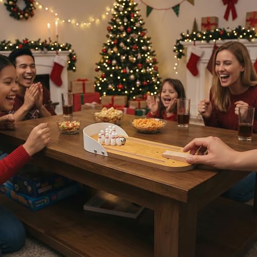 3 Otters Mini Bowling Game Set for Kids & Adults, Indoor Wooden Tabletop Bowling Game Board Games for Multiple Players, Desk Toys Gag Gifts, Shooting Games for Office Stress Relief
