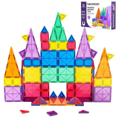 NEOROD Magnetic Tiles Travel Set - 72 PCS Regular & Mini Mixed Building Tiles - STEM Educational Toys for Toddlers & Kids - Portable Storage Box for Outing - Birthday Gift for Boys Girls - style: mixed-72pcs