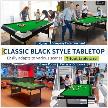 7FT Space-Saving Folding Pool Table for Adults & Kids Green Felt, Complete Accessory Set, Easy to Store – Portable Billiards Table for Game Rooms and Arcades