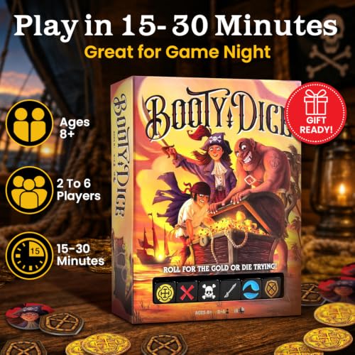 Messy Table Games Booty Dice Pirate Dice Game | Quick party night game for adults and kids, fast-paced strategy tabletop play, family entertainment ages 8+