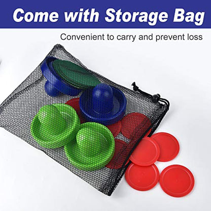 Coopay Air Hockey Pushers and Pucks, Air Hockey Paddles with Felt Bottoms, Goal Handles Paddles Replacement Accessories with a Drawstring Bag for Game Tables (4 Striker, 8 Red Puck Pack) - color: Blue and Green