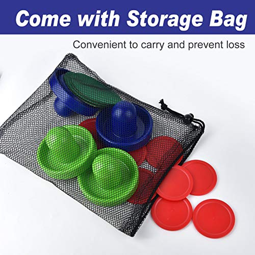 Coopay Air Hockey Pushers and Pucks, Air Hockey Paddles with Felt Bottoms, Goal Handles Paddles Replacement Accessories with a Drawstring Bag for Game Tables (4 Striker, 8 Red Puck Pack) - color: Blue and Green