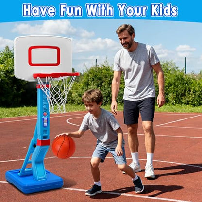 Toddler Basketball Hoop Indoor Outdoor - Height Adjustable 27.6-54 Inches (5 Slots), Kids Basketball Hoop with 4 Inflatable Balls & Pump, Safe Toddler Toys for 1-6 Year Old Boys Girls - color: blue