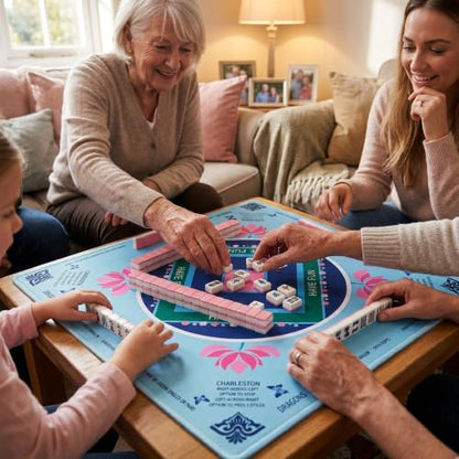 American Mahjong Mat Set,33 x 33 Inch Non-Slip Waterproof Silent Game Mat | Comes with 4 Rule Cards,4 Dice & 1 Carry Bag,Portable for Poker,Dominoes,Perfect for Camping,Summer Party and Holiday Gifts - color: Green