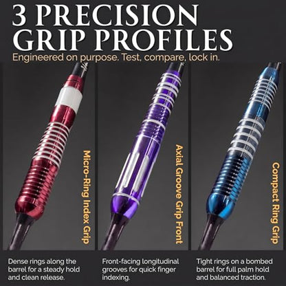 IgnatGames Soft Tip Darts, 9 Pack for Electronic Dartboards, Urban Legends | 16-18g stainless steel, multi-zone grips, 24 GlideXPro flights, 70 spare 2BA tips, magnetic case, Companion App - color: 18g LA Starlight