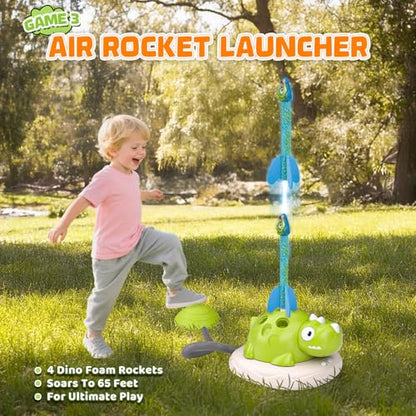 Aliex 3 in 1 Dinosaur Rocket Launcher for Kids, Musical Jump & Ring Toss Toys with Remote Control, Outdoor Outside Indoor Active Games Toys for Boys Girls, Birthday Gifts for 3 4 5 6 7 8 Year Old