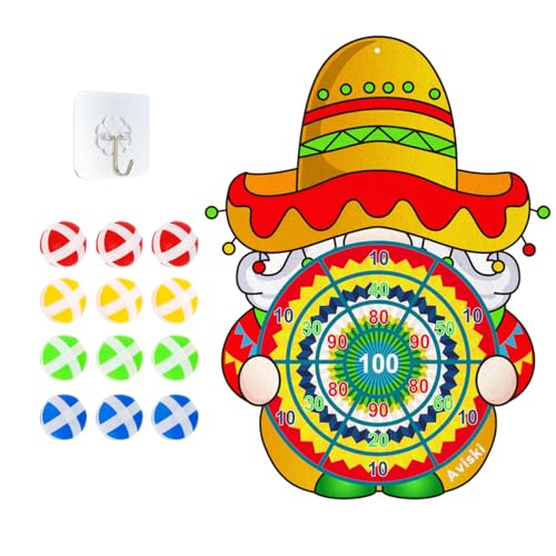 Cinco de Mayo Dart Board Set, Mexican Gnome Party Board with 12 Stick Balls, Hook, Kids Mexico Party Indoor Outdoor Games, Mexican Birthday Party Suppiles for Boys/Girls/Adults Fun