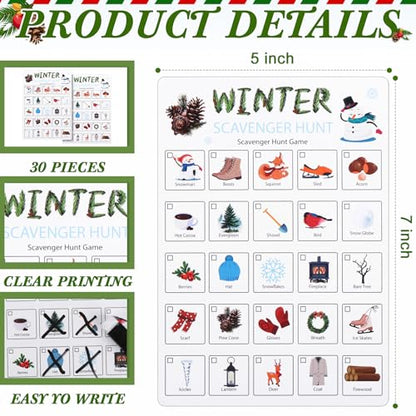 Hoolerry 30 Pcs Scavenger Hunt for Kids Road Trip Game Car Spring Summer Wedding Scavenger Hunt Cards Travel Activities Camping Games Outdoor Indoor Seek Activity for Kids Adults (Winter) - style: Winter