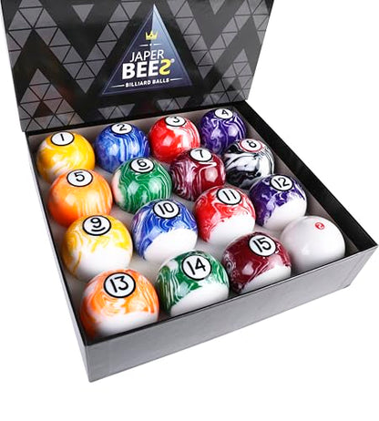 JAPER BEES Billiard Ball/Pool Ball Set Complete 16balls 2-1/4" Regulation Size&Weight Resin Ball - style: Marble White
