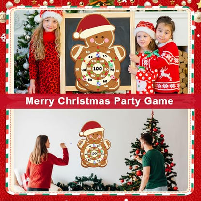 Gemscream 12 Pcs Christmas Game Christmas Dart Board Game Set with Large Gingerbread Man Dart Board Sticky Balls 20.87 × 29.53 inches for Merry Xmas Party Gift Decorations Family Games Indoor Outdoor