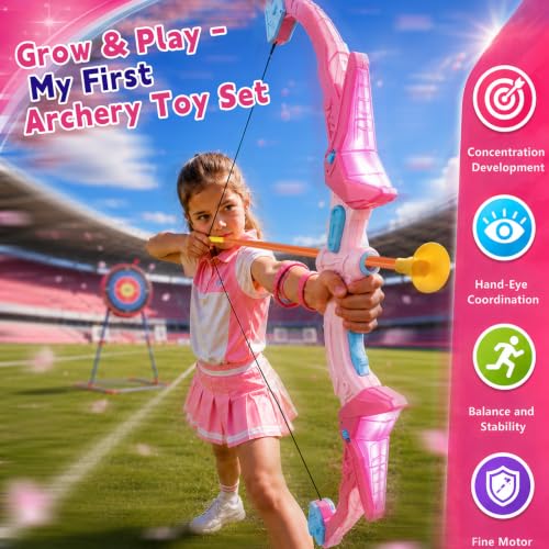 2 Pack Kids Bow and Arrow Set, LED Light Up Archery Set Toy for Kids with 2 Targets, 10 Suction Cup Arrows, Backyard Games, Indoor Outdoor Toys, 5 6 7 8 9 10 Year Old Boy Girl Christmas Birthday Gifts