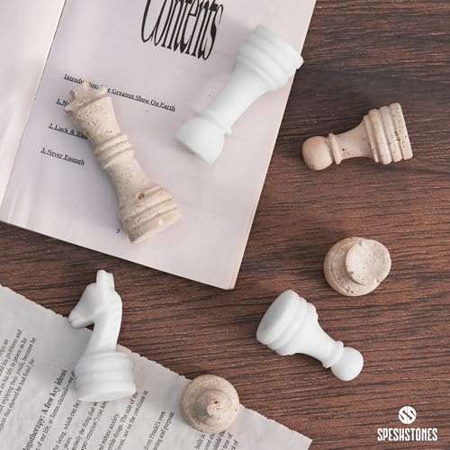 Marble Chess Pieces 3.5 Inch Travertine and White Stone Chess Figures for Chess Board, Draughts & Travel Set, Ideal Strategy Board Games for Adults & Table Top Game Accessories - color: Travertine & White