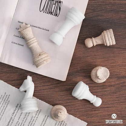 Marble Chess Pieces 3.5 Inch Travertine and White Stone Chess Figures for Chess Board, Draughts & Travel Set, Ideal Strategy Board Games for Adults & Table Top Game Accessories - color: Travertine & White