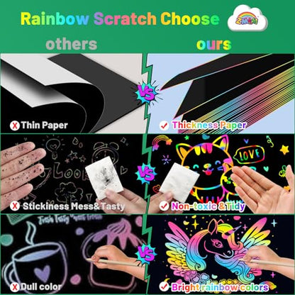 ZMLM Scratch Paper Art Craft: 2 Pack Rainbow Scratch Notebooks Crafts for Kids Ages 4-8 Year Old Girl Birthday Gift Games for Kids Arts Kits School Party Toys Activity - style: Classic