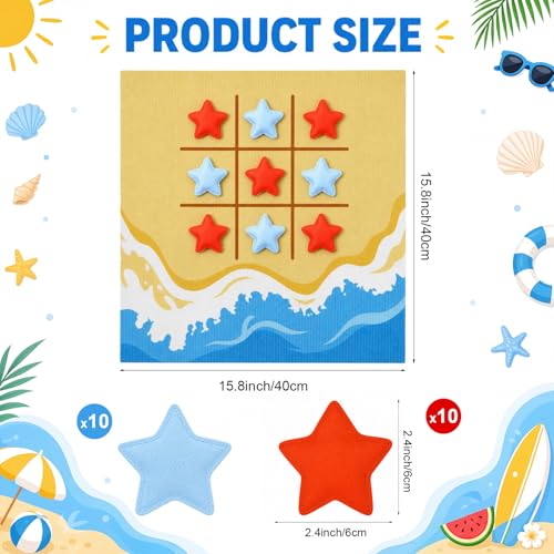 Reallnaive 2 Set Summer Tic Tac Toe Game Include 2 Pcs Beach Shaped Mats 20 Starfish Bean Bags Toss Pool Party Activities for Family Indoor Outdoor Sea Party Game - style: Summer
