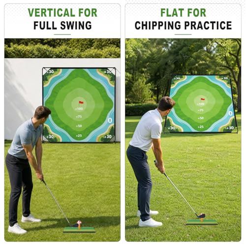 71"×71" Golf Chipping Game Outdoor Indoor, Double Sided Golf Chipping Practice Set with Hitting Mat, Golf Club, Sticky Ball,Scoreboard