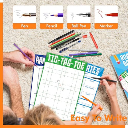 Road Trip Game Pad, 80 Perforated Sheets Travel Activity Pad, 5 Games in 1 Pad, Plane, Car Trip Activity, Pen Pencil & Paper Game for Kids, Adults (6” x 9”) - style: Classic