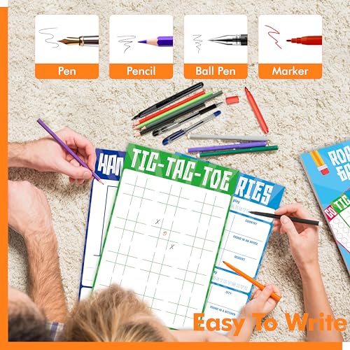 Road Trip Game Pad, 80 Perforated Sheets Travel Activity Pad, 5 Games in 1 Pad, Plane, Car Trip Activity, Pen Pencil & Paper Game for Kids, Adults (6” x 9”) - style: Classic