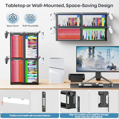 Kytok Video Game Disc Rack Tower Video Game Storage Universal for PS5/PS4/ XBOX One/Series/Nintendo Switch Game, Game Organizer Shelf Display Stand for Wall Mount/Desk/Floor with Controller Holder - size: 4-Tier
