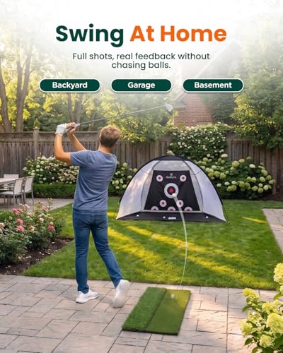 GIRAFFYCO Golf Practice Net with Dual-Turf Mat – Backyard Golf Hitting Net for Driving, Chipping & Swing Training, Includes Target Sheet, 5 Balls, Rubber Tee, Carry Bag & Scoreboard