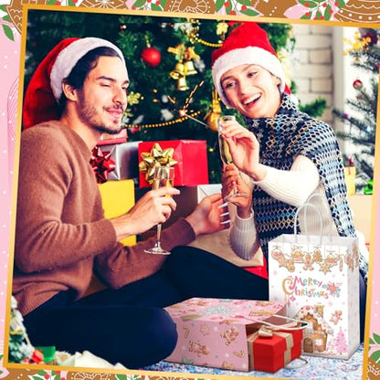 Kolldenn 48 Pcs Pink Christmas Gingerbread Party Favors Bags Christmas Goodie Gift Paper Bags with Handles Xmas Tree Gingerbread Coffee Candy Treat Bag for Xmas Party Decorations Holiday Supplies - style: Gingerbread