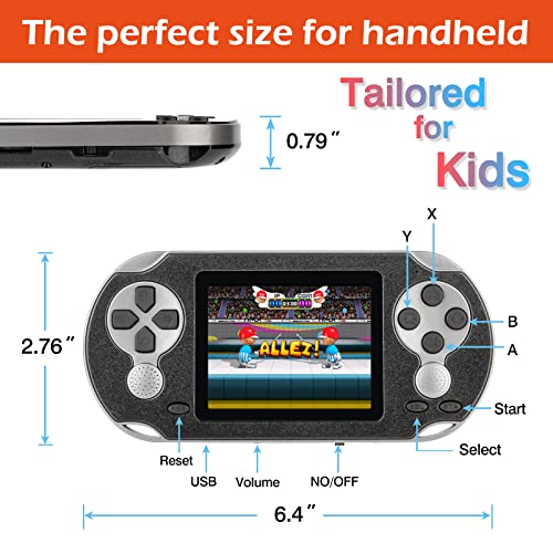 TaddToy 16 Bit Handheld Game for Kids Adults, 3.0'' Large Screen Preloaded 230 HD Classic Retro Video Games with USB Rechargeable Battery & 3 Game Cartridges for Birthday Gift for Kids 4-12 (Black) - color: Black